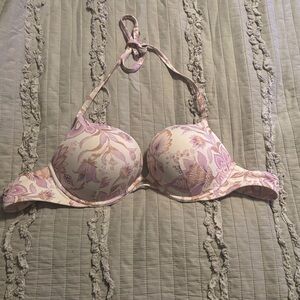 Victoria Secret Add 2 cups violet/white swim halter top- Size 36c
